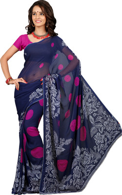 

Jiya Self Design, Printed Fashion Chiffon Saree(Blue, Multicolor)