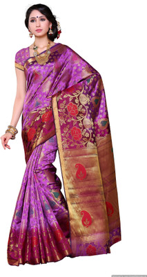 

Mimosa Woven Kanjivaram Art Silk Saree(Purple), Levendor