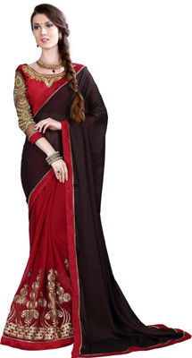 

Khushali Self Design, Embroidered Fashion Georgette, Chiffon Saree(Brown, Maroon)