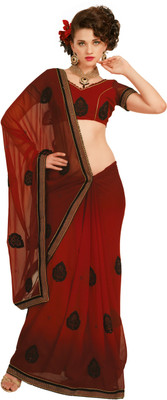 

Chirag Sarees Self Design Fashion Chiffon Saree(Red, Black)