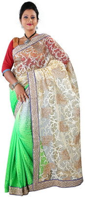 

Hawai Embroidered Fashion Chiffon Saree(Green, Gold), Gold;green