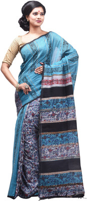 monidipa Self Design Fashion Cotton Saree(Blue)
