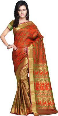 

Varkala Silk Sarees Woven Kanjivaram Saree(Red, Green)