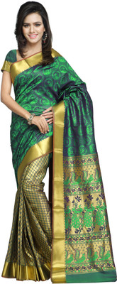 

Varkala Silk Sarees Woven Kanjivaram Silk Saree(Green), Pakistani green