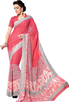 

Jiya Self Design, Printed Fashion Georgette Saree(Pink)