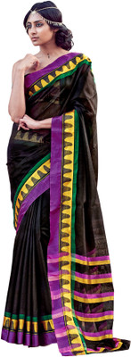 

Miraan Printed Chettinadu Handloom Cotton Saree(Black