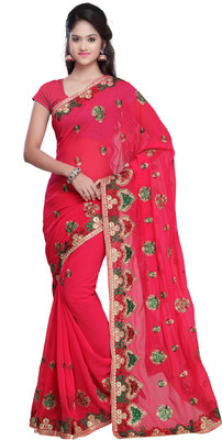 

Desi Butik Embroidered Fashion Art Silk Saree(Pink), Peach