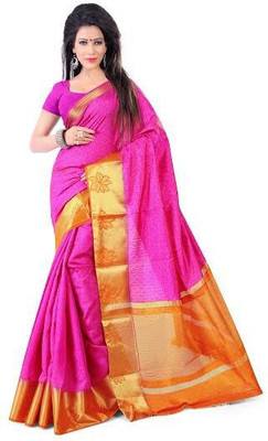 

tehrin Woven Kanjivaram Art Silk Saree(Pink, Orange), Dark pink/orange