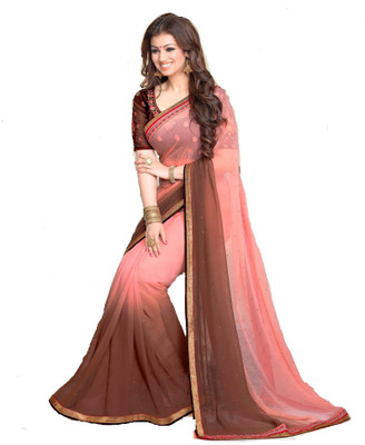 

LaazreeFashion Floral Print Bollywood Georgette Saree(Brown, Pink)