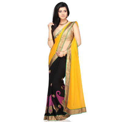 

Festive Embellished Bollywood Georgette Saree(Yellow, Black