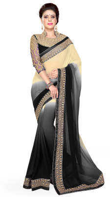 

Sourbh Sarees Plain Fashion Georgette Saree(Beige, Black)