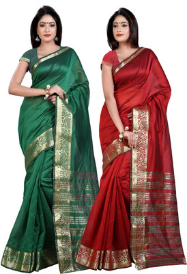 

Weavedeal Solid Banarasi Chanderi Saree(Pack of 2, Multicolor)