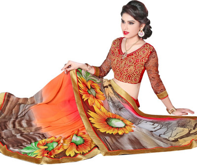

Lovelylook Printed Fashion Georgette Saree(Multicolor), Orange & brown