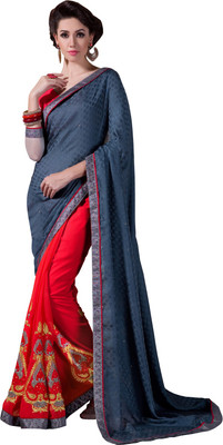 

Lovely Look Embroidered Daily Wear Georgette Saree(Pink, Grey), Pink & dark grey