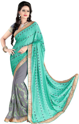 

Khushali Self Design, Embroidered, Embellished Fashion Georgette Saree(Grey)