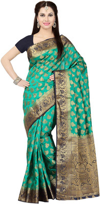 

Ishin Woven Fashion Tussar Silk Saree(Green), Green & golden