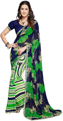 PSHOPEE Printed Fashion Chiffon Saree(Dark Blue)