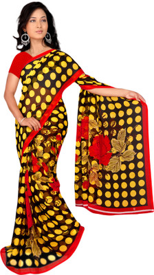 

Khoobee Self Design, Printed Fashion Georgette Saree(Black, Yellow, Red), Black;red;yellow
