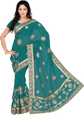 

Desi Butik Embroidered Fashion Art Silk Saree(Green, Gold), Gold;green