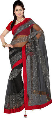 

Sanju Sarees Solid Fashion Net Saree(Black)