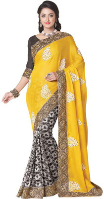 Kintu Designs Pvt. Ltd. Polka Print Fashion Chiffon Saree(Black), Black;yellow