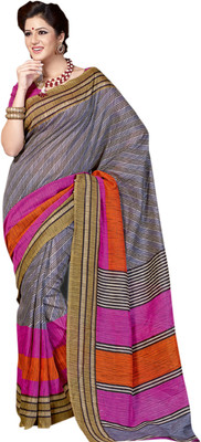 

Saara Striped Daily Wear Silk Saree(Beige, Green)
