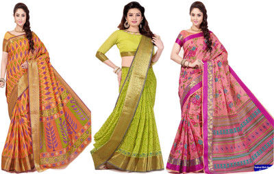 

Aarti Apparels Printed Gadwal Cotton Saree(Pack of 3, Multicolor)
