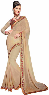 

Khoobee Self Design, Embroidered Fashion Georgette Saree(Beige, Brown)