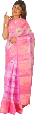 

Loom&Crafts Self Design Tant Handloom Cotton Saree(Multicolor), Pink;white