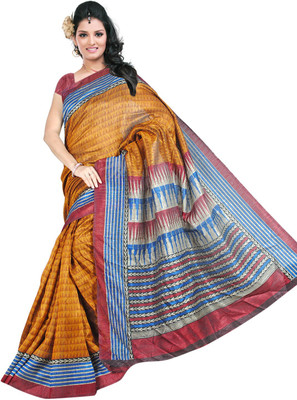 

Khoobee Geometric Print Bhagalpuri Art Silk Saree(Yellow)