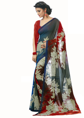 

Khushali Self Design, Printed Fashion Georgette Saree(Red, Multicolor), Multicolor;red