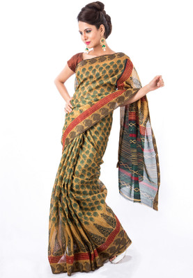 

Cenizas Printed Fashion Cotton Saree(Green)