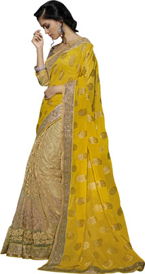 

Khoobee Self Design, Embellished, Embroidered Fashion Net Saree(Yellow, Beige), Beige;yellow