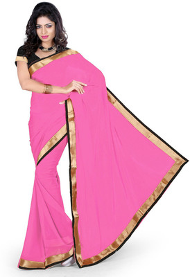 

Party Wear Dresses Solid Fashion Georgette Saree(Pink)