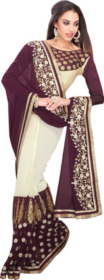 

Brijraj Embroidered Fashion Georgette Saree(White, Purple), Purple;white