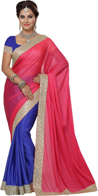 

Ishin Embellished Fashion Lycra Saree(Blue), Blue;pink