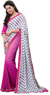 

Lovely Look Printed Daily Wear Georgette Saree(White, Blue)