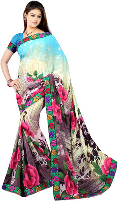 

Avaran fashion Printed Bollywood Georgette Saree(Blue)