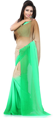 Jiya Self Design Fashion Chiffon Saree(Beige, Green)