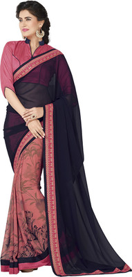 

Ishin Printed Fashion Georgette Saree(Orange), Orange & black