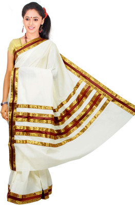Creative weaves Self Design Mundum Neriyathum Cotton Blend Saree(Multicolor)