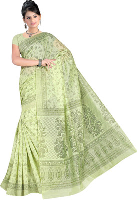 revathi textiles Printed Gadwal Cotton Saree(Green)