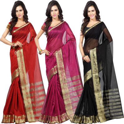 

Weavedeal Solid Banarasi Chanderi Saree(Pack of 3, Multicolor)
