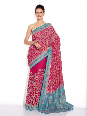 

Zain Textiles Woven Banarasi Chiffon Saree(Pink)