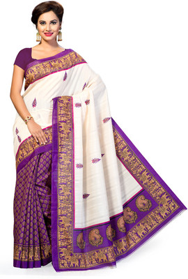 

Ishin Printed Bhagalpuri Art Silk Saree(Blue), Beige;blue