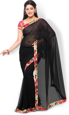 

Hitansh Fashion Solid Fashion Georgette Saree(Black)