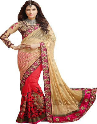 

SADHANA IMPEX Embroidered Bollywood Net, Georgette Saree(Beige, Red)