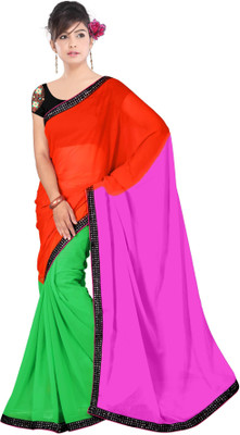 

Dancing Girl Embroidered Bollywood Georgette Saree(Orange, Pink, Green)