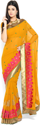 

Soch Self Design, Solid Fashion Chiffon Saree(Yellow, Red)