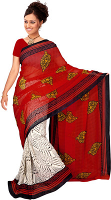 

Vardan Prints Printed Bollywood Georgette Saree(Red, White)